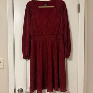 Kensie Burgundy V-Neck Long Sleeve Dress